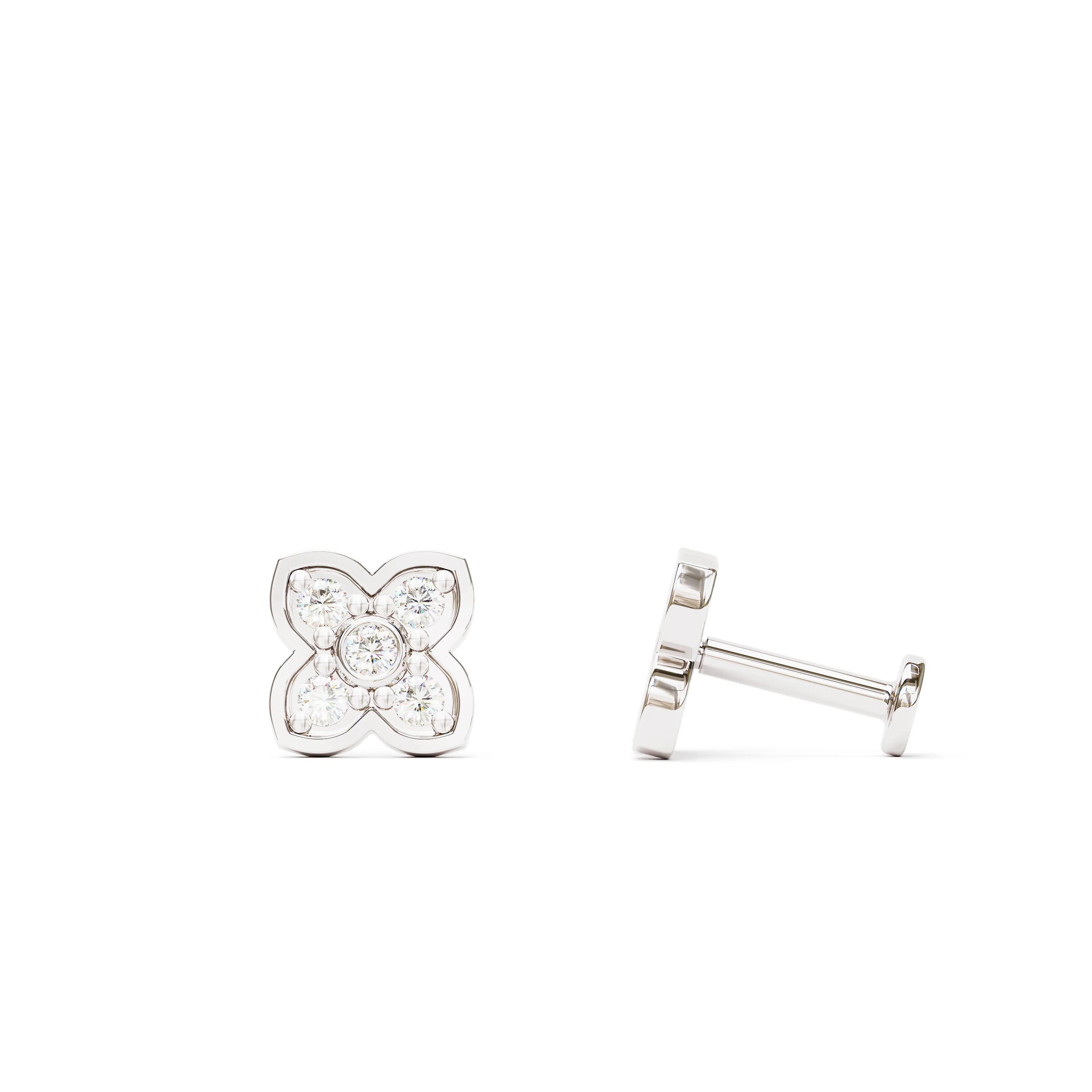 14K Gold Diamond Clover Stud