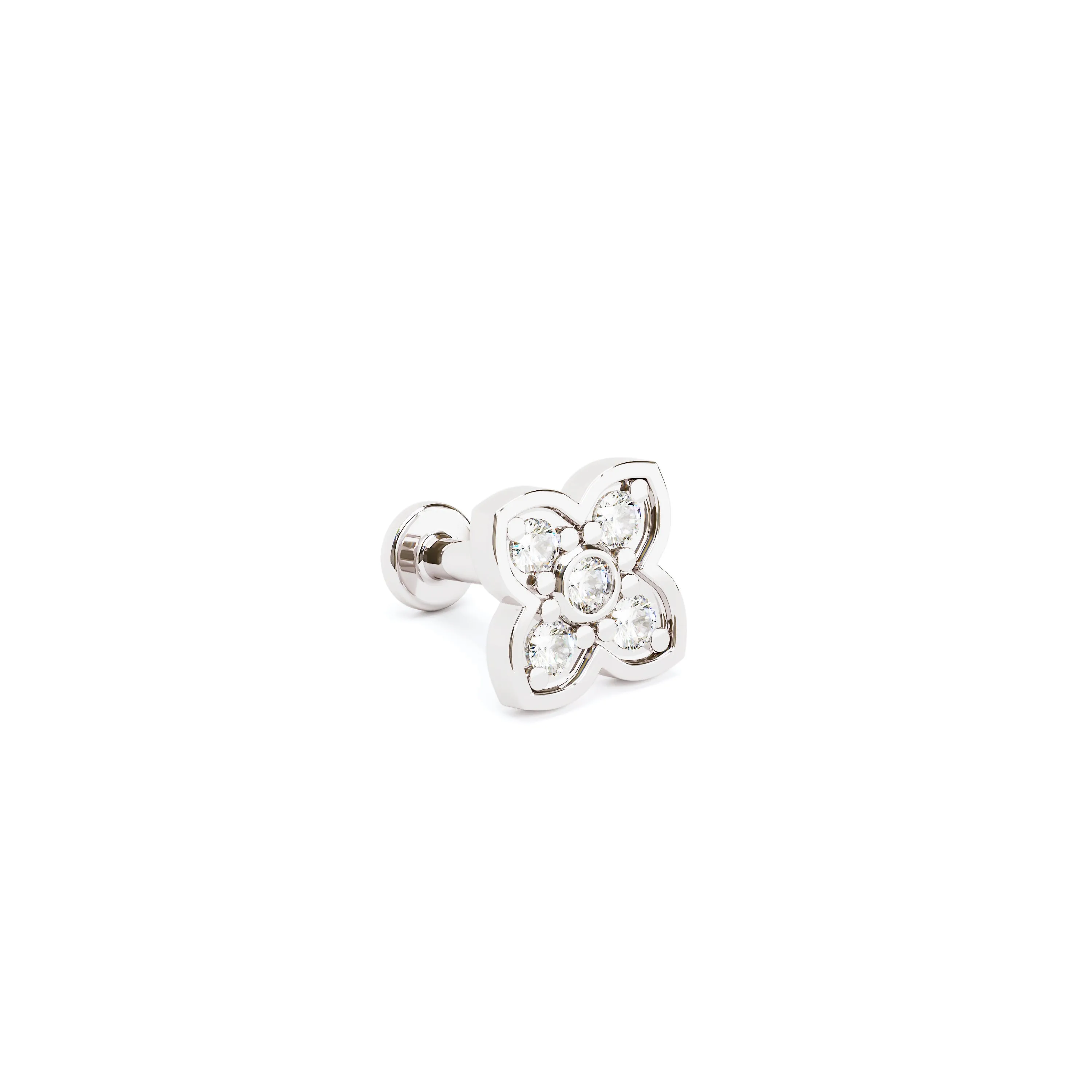 14K Gold Diamond Clover Stud