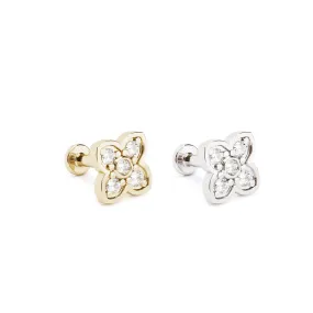 14K Gold Diamond Clover Stud