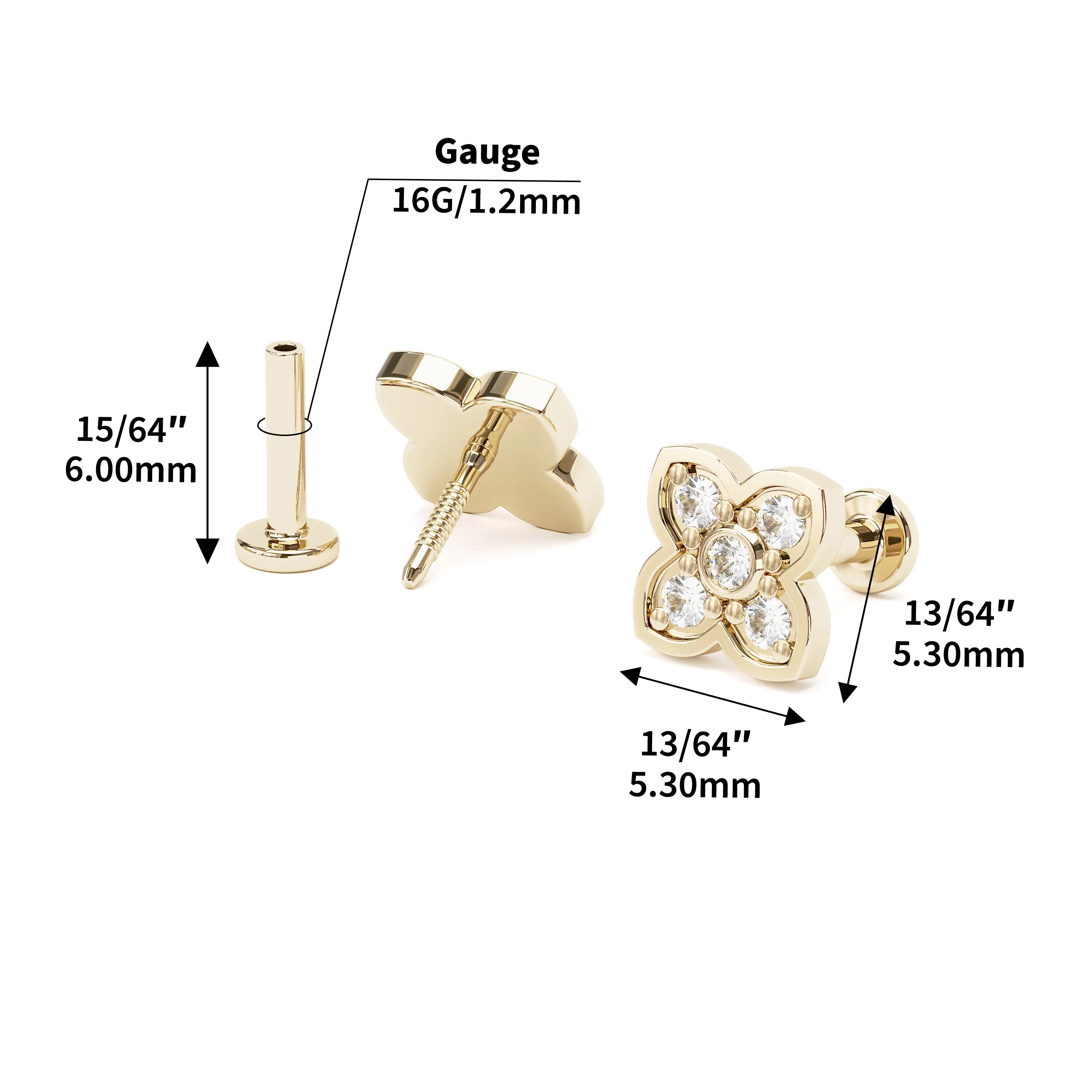 14K Gold Diamond Clover Stud