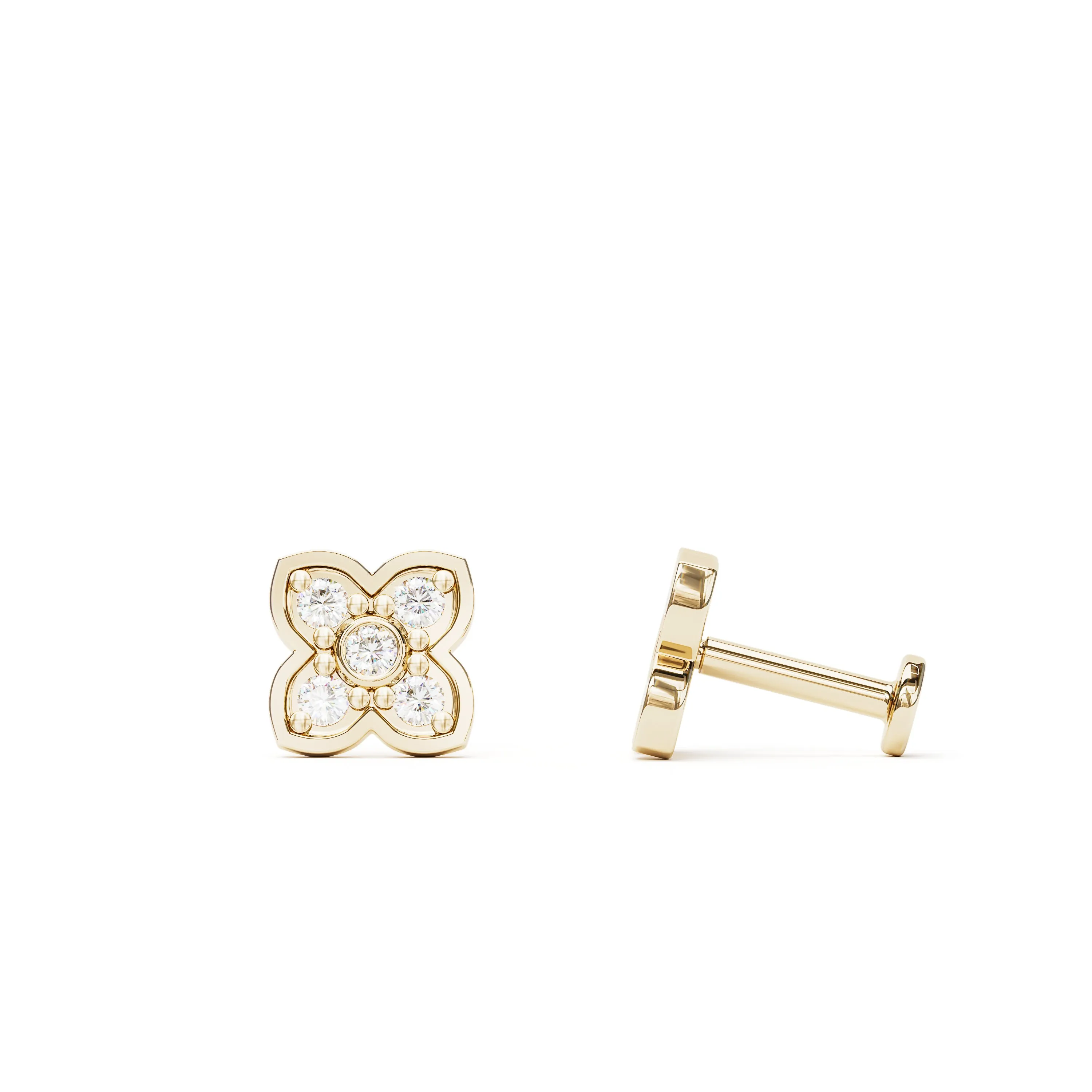 14K Gold Diamond Clover Stud