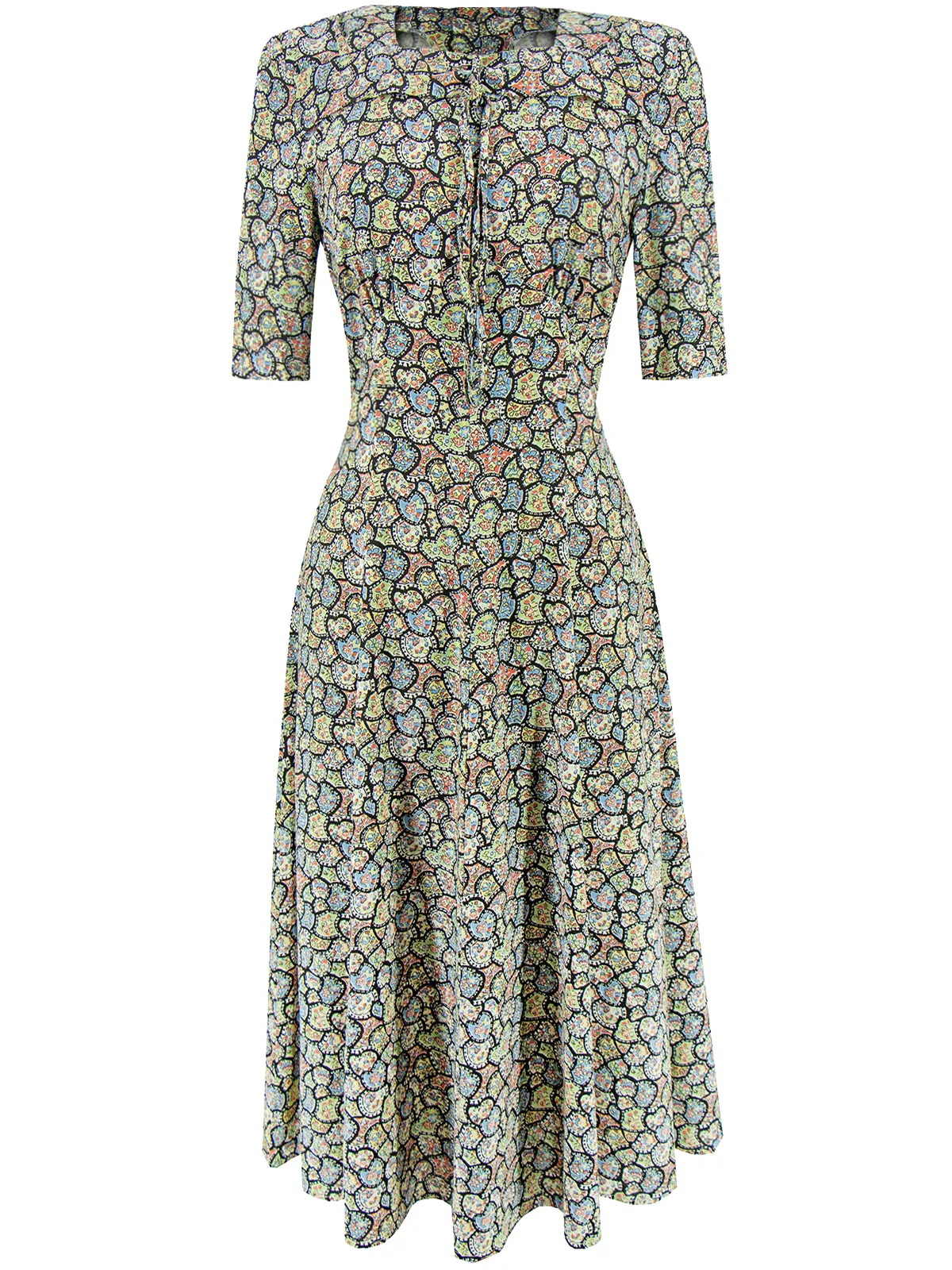 1940s Floral Tribute Tea Dress in Patchwork