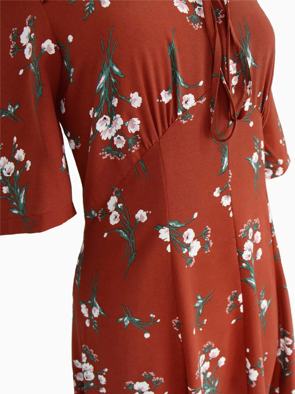 1940s Vintage Floral Tribute Tea Dress in Russet Orange