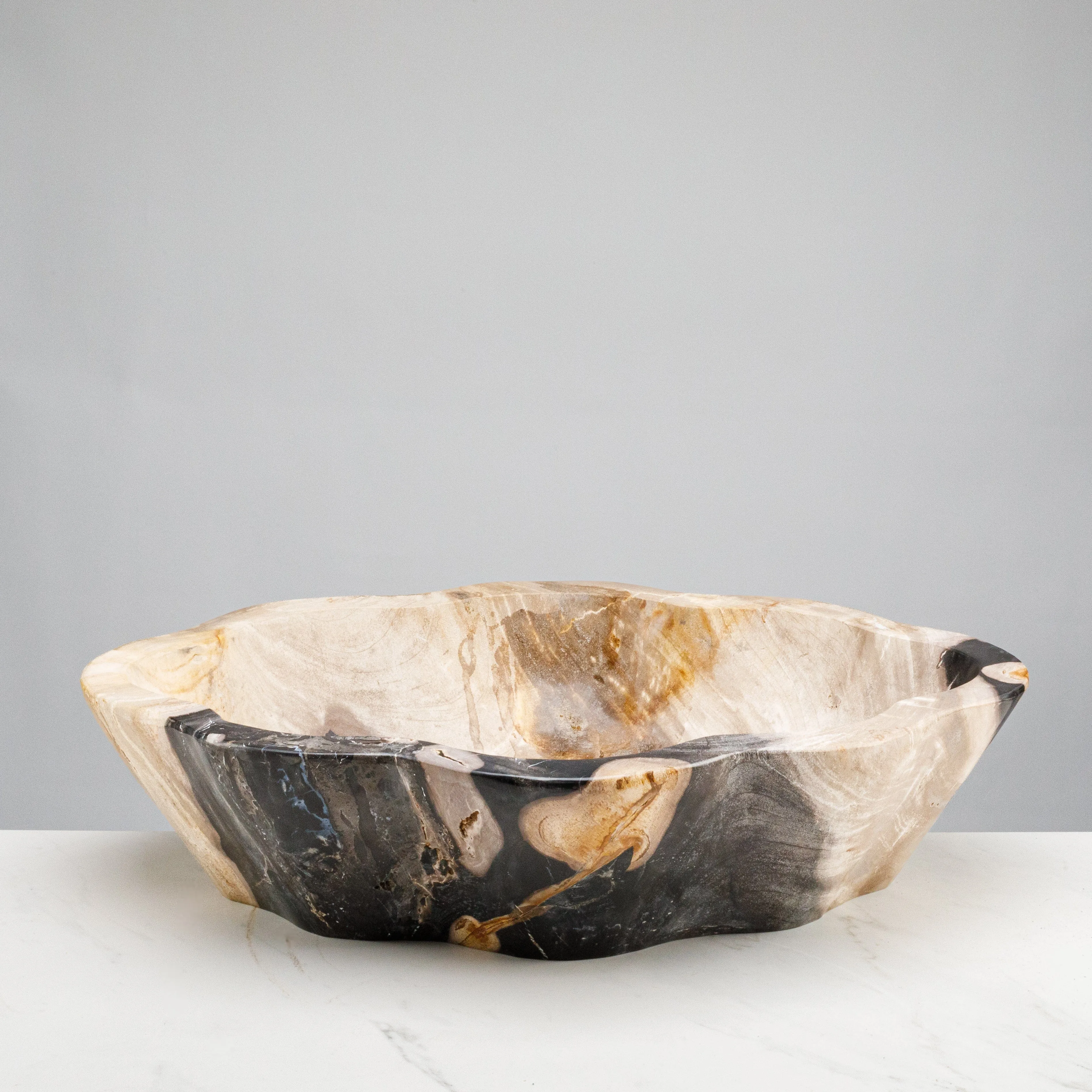 24 Black Petrified Wood Flower Bowl