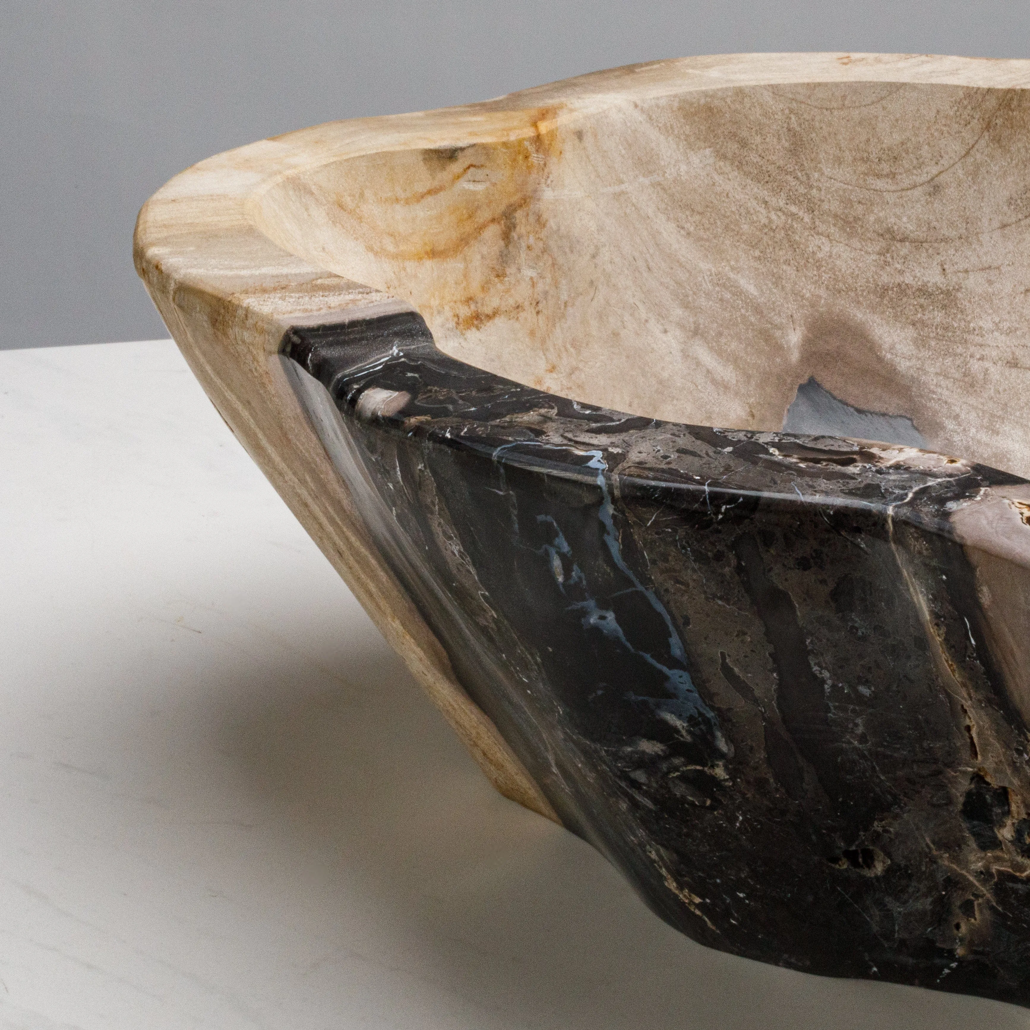 24 Black Petrified Wood Flower Bowl