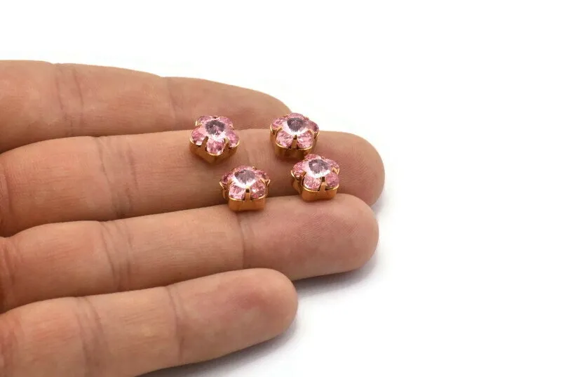 3 Gold Plated Light Rose Swarovski Rhinestone Prong Setting 10 Mm Y300 Y028