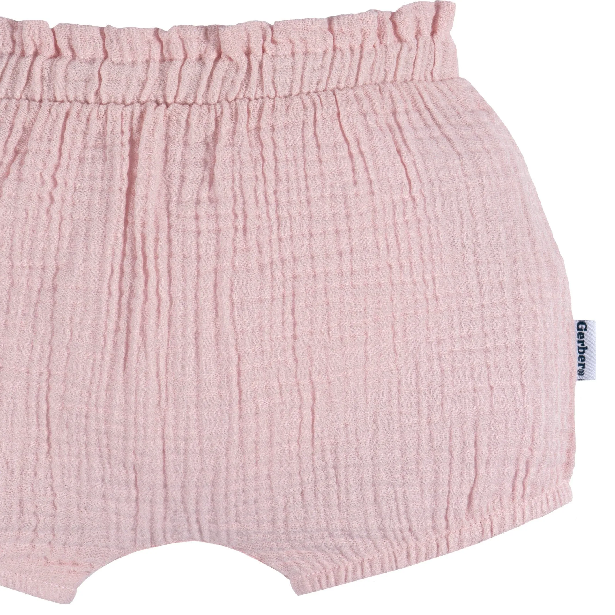 3-Pack Baby Girls Pink, Navy, & Olive Gauze Bubble Shorts