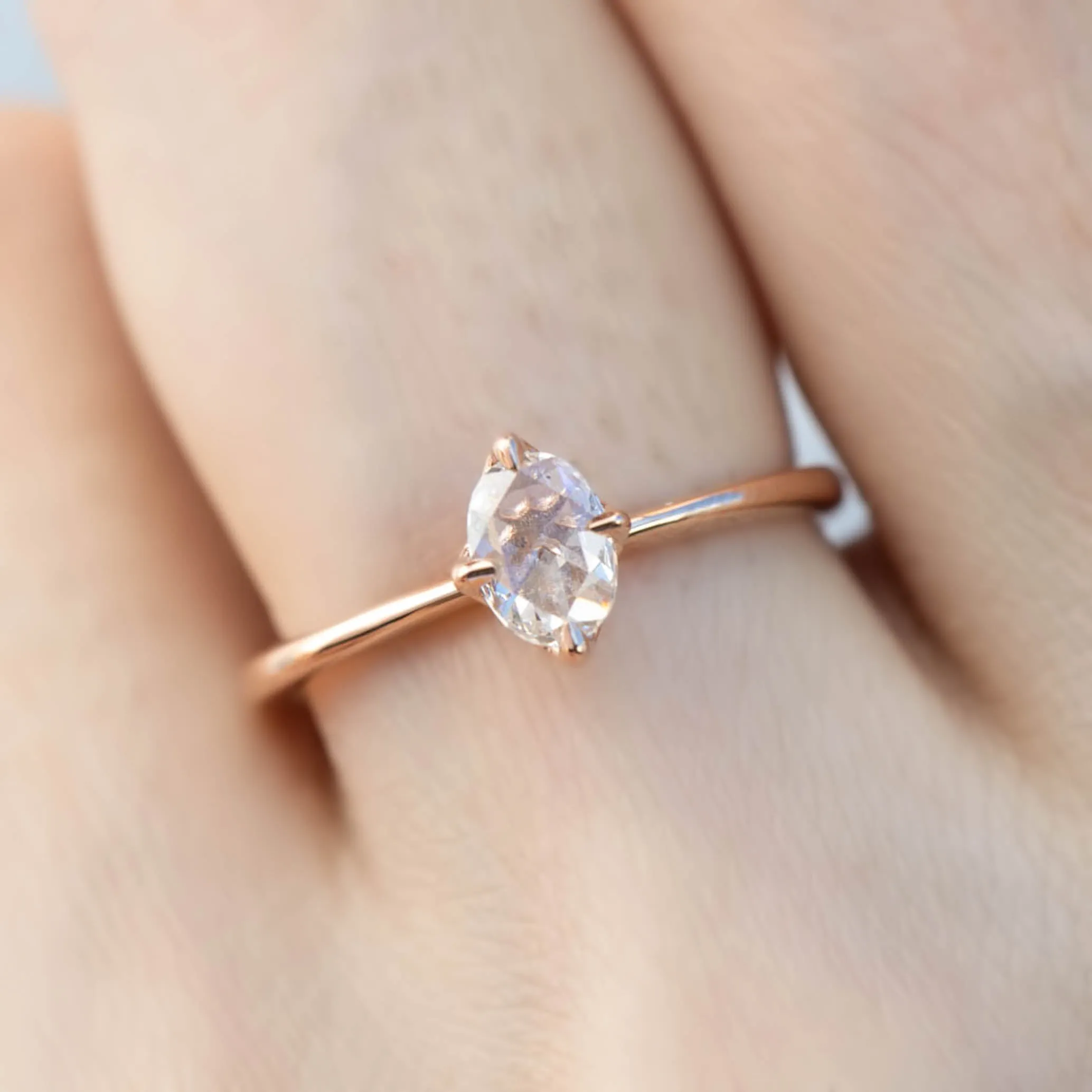 Alice Ring, 0.26ct Oval Rose Cut Diamond, 14k Rose Gold (One of a kind)