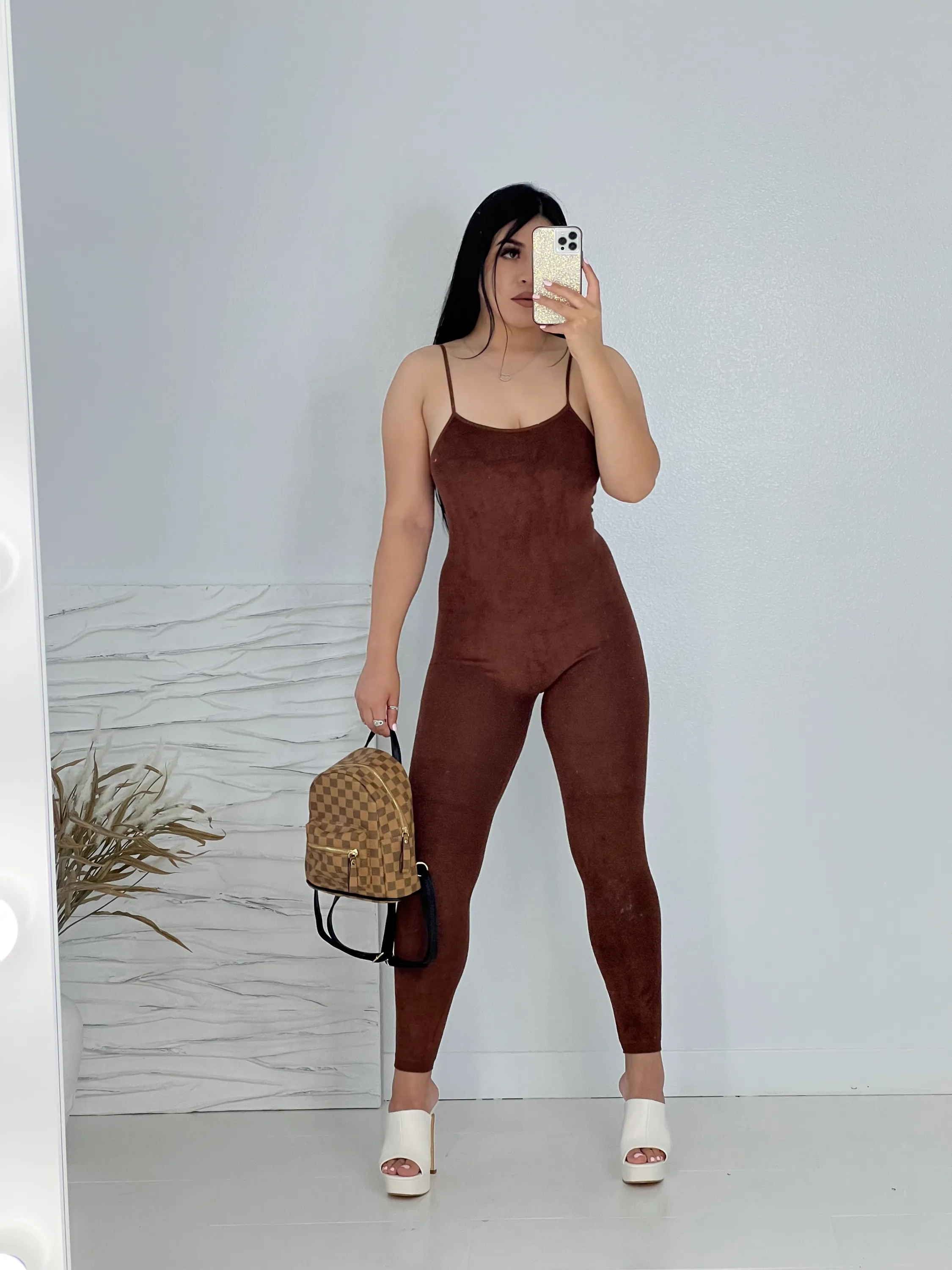 Amexlie Textured Seamless Jumpsuit (Brown)