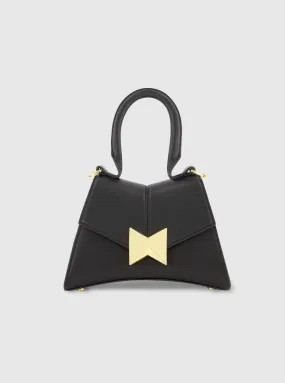 Angular Mini Black Leather Top Handle Bag with Gold Hardware