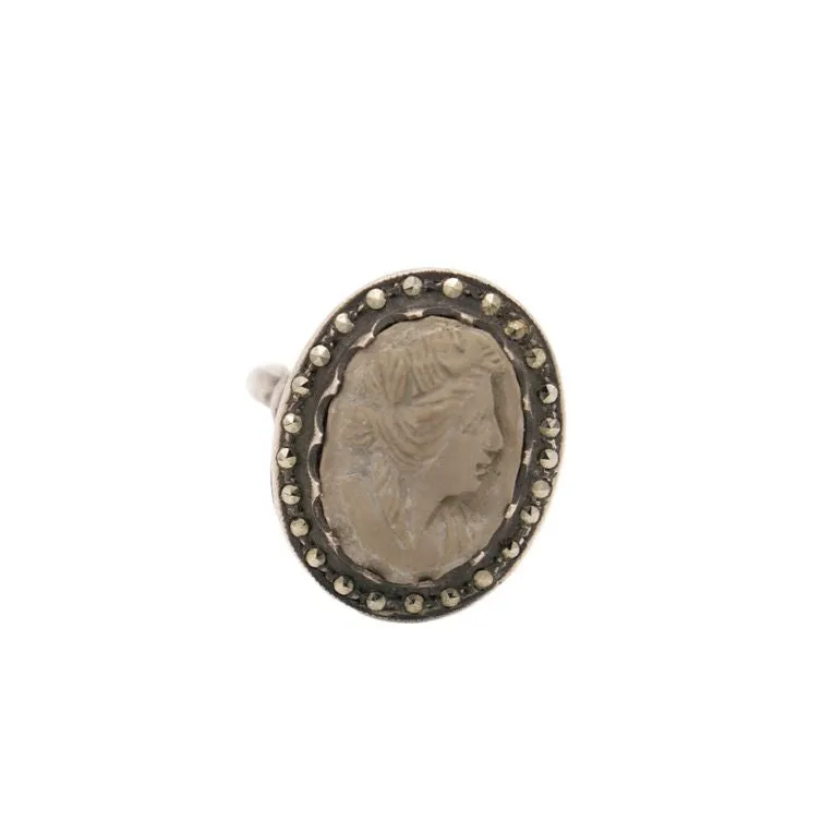 Antique Lava Cameo Ring with Marcasite