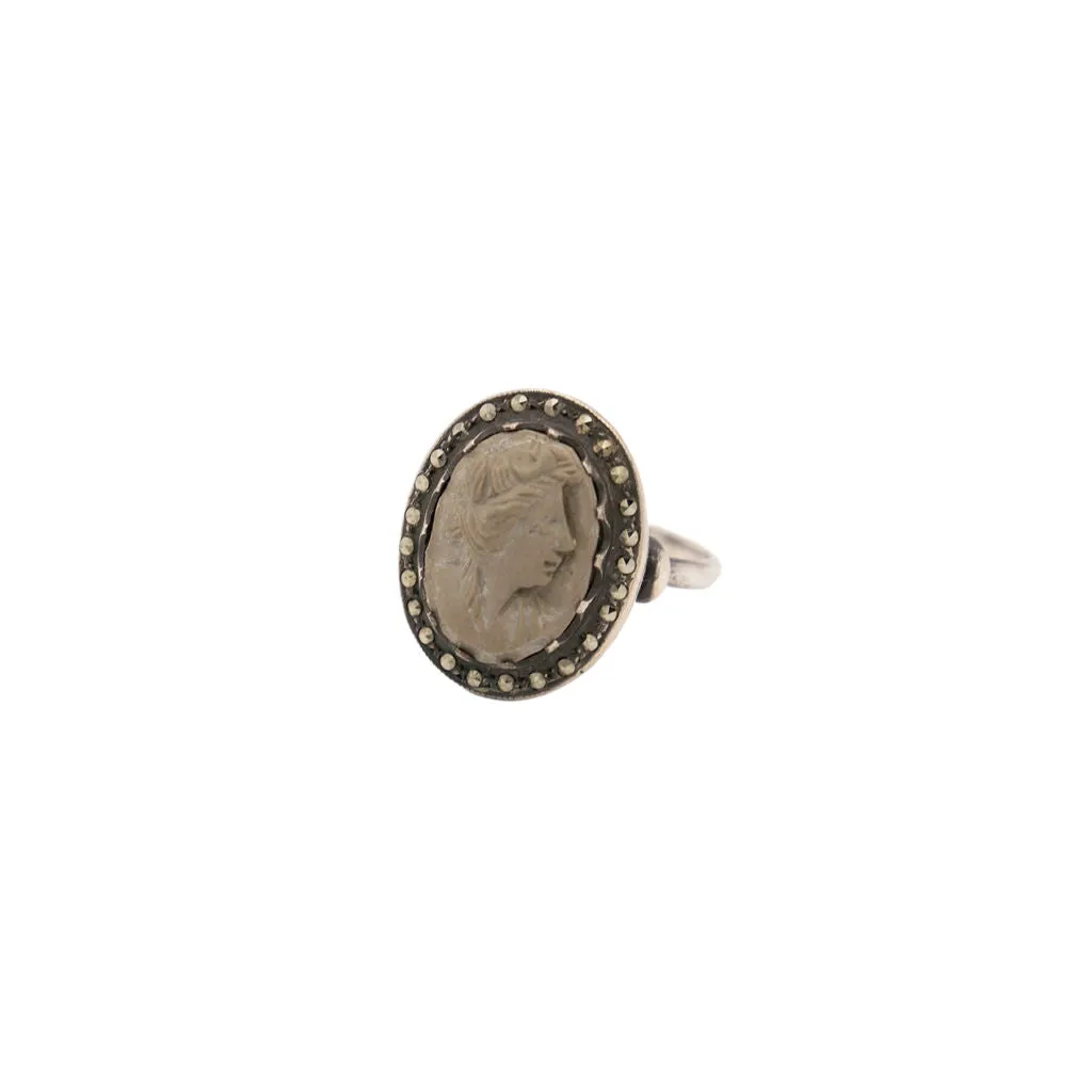 Antique Lava Cameo Ring with Marcasite