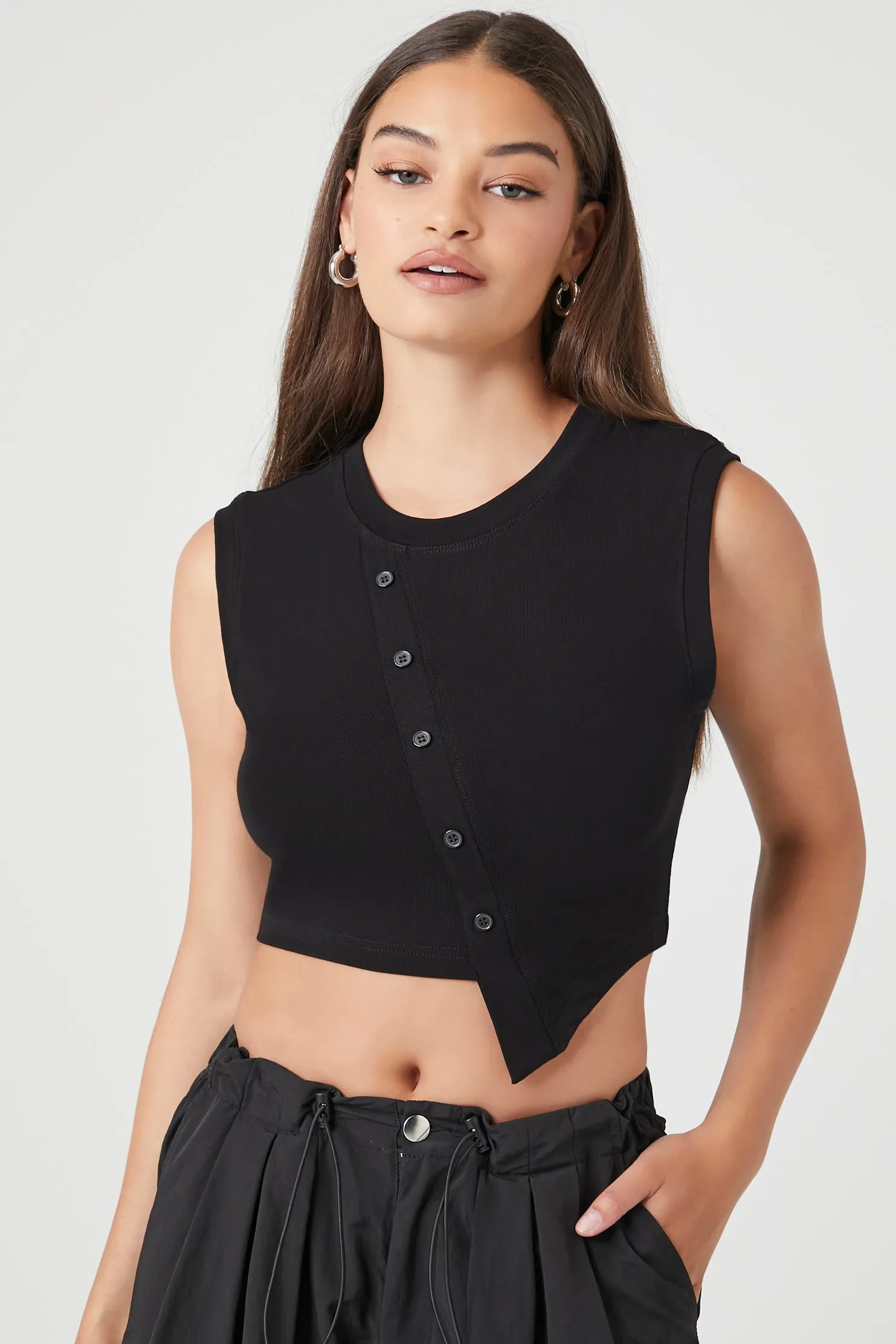 Asymmetrical Sweater-Knit Crop Top