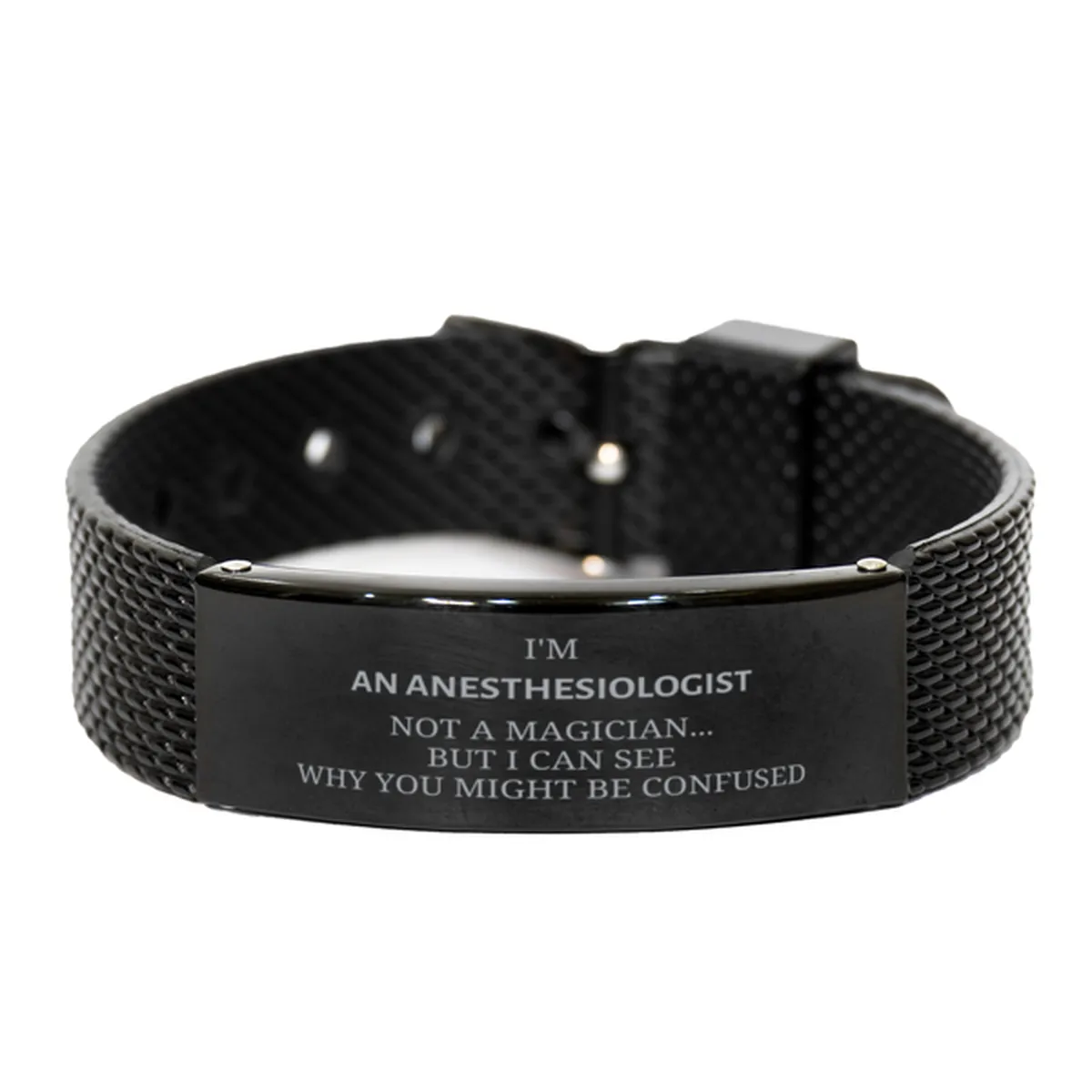 Badass Anesthesiologist Gifts, I'm Anesthesiologist not a magician, Sarcastic Black Shark Mesh Bracelet for Anesthesiologist Birthday Christmas for  Men, Women, Friends, Coworkers