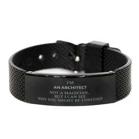 Badass Architect Gifts, I'm Architect not a magician, Sarcastic Black Shark Mesh Bracelet for Architect Birthday Christmas for  Men, Women, Friends, Coworkers