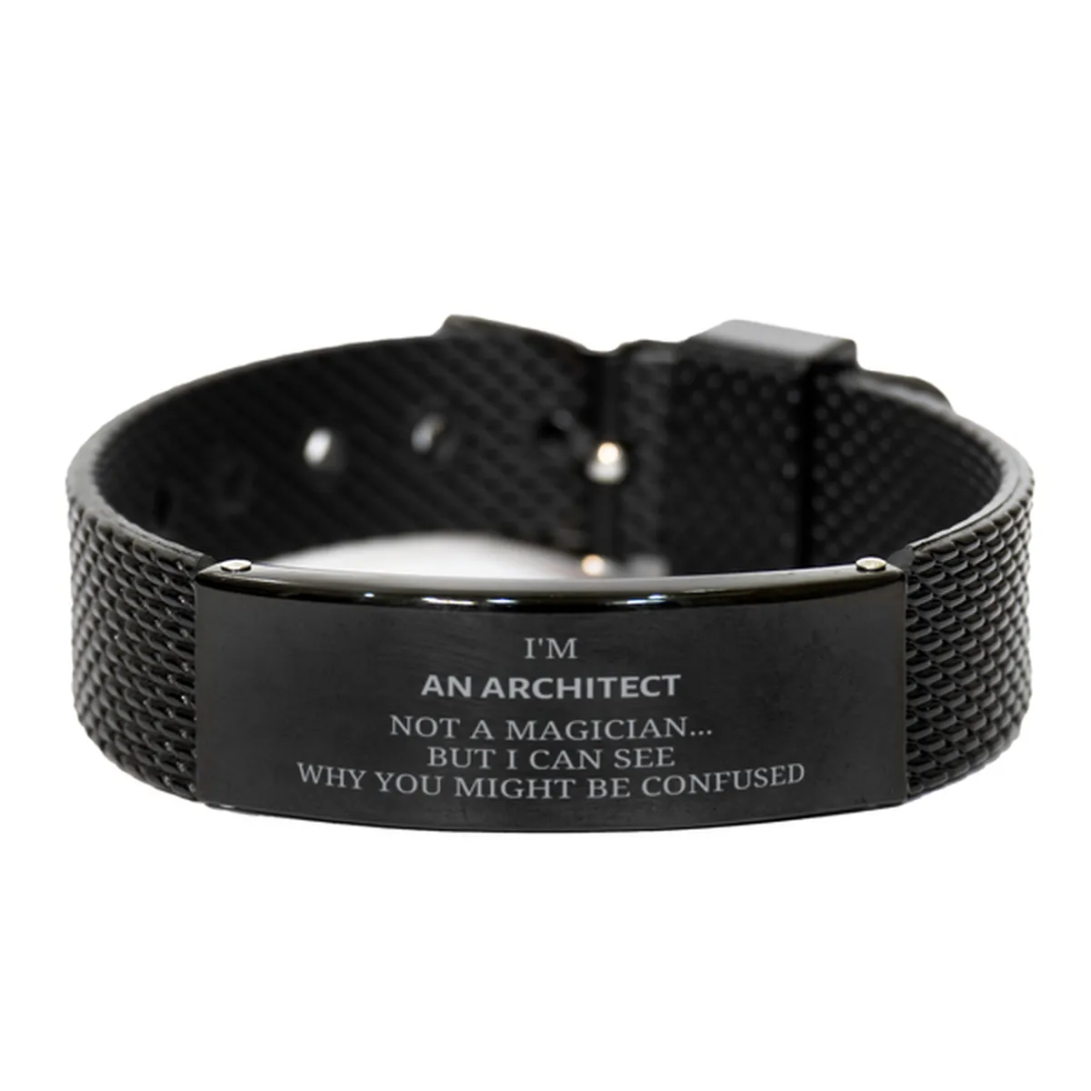 Badass Architect Gifts, I'm Architect not a magician, Sarcastic Black Shark Mesh Bracelet for Architect Birthday Christmas for  Men, Women, Friends, Coworkers