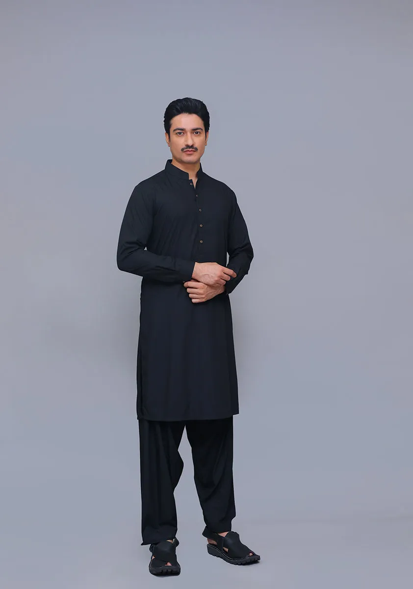 Basic Poly Viscose Jet Black Slim Fit Plain Suit