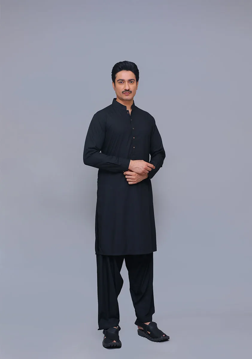 Basic Poly Viscose Jet Black Slim Fit Plain Suit