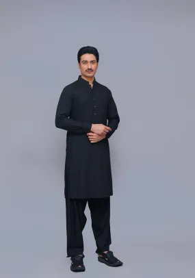 Basic Poly Viscose Jet Black Slim Fit Plain Suit