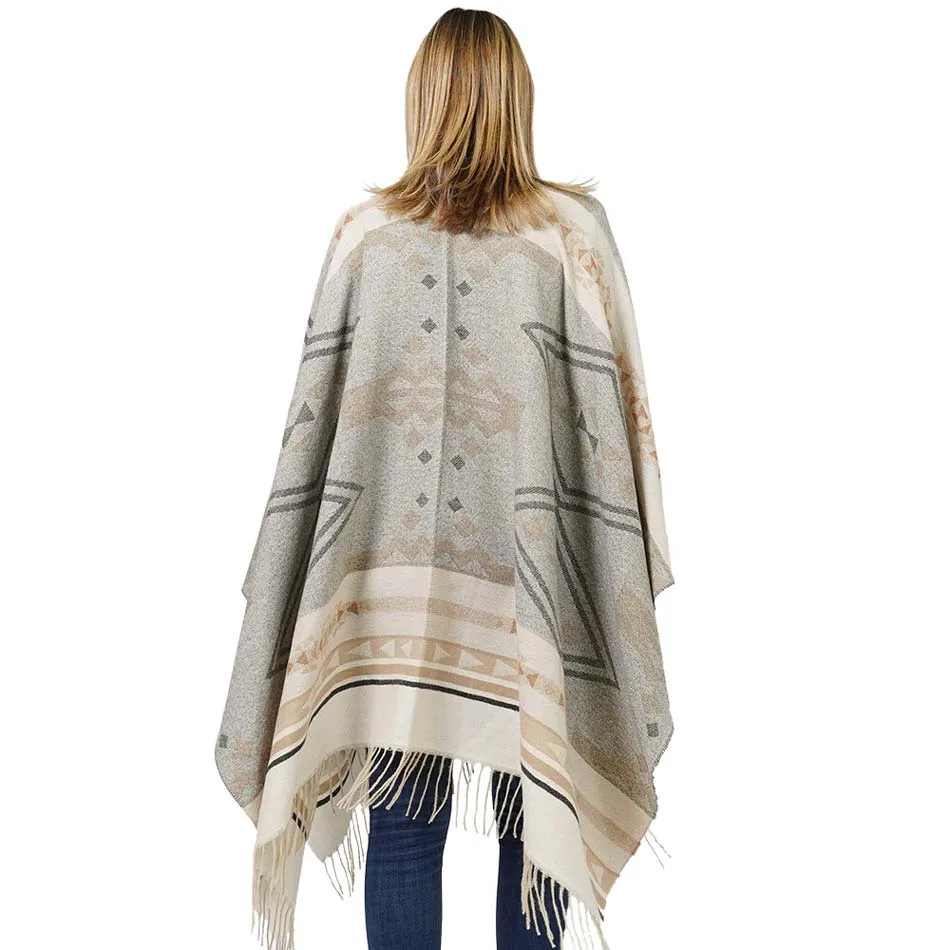 Beautiful Aztec Patterned Cape Poncho