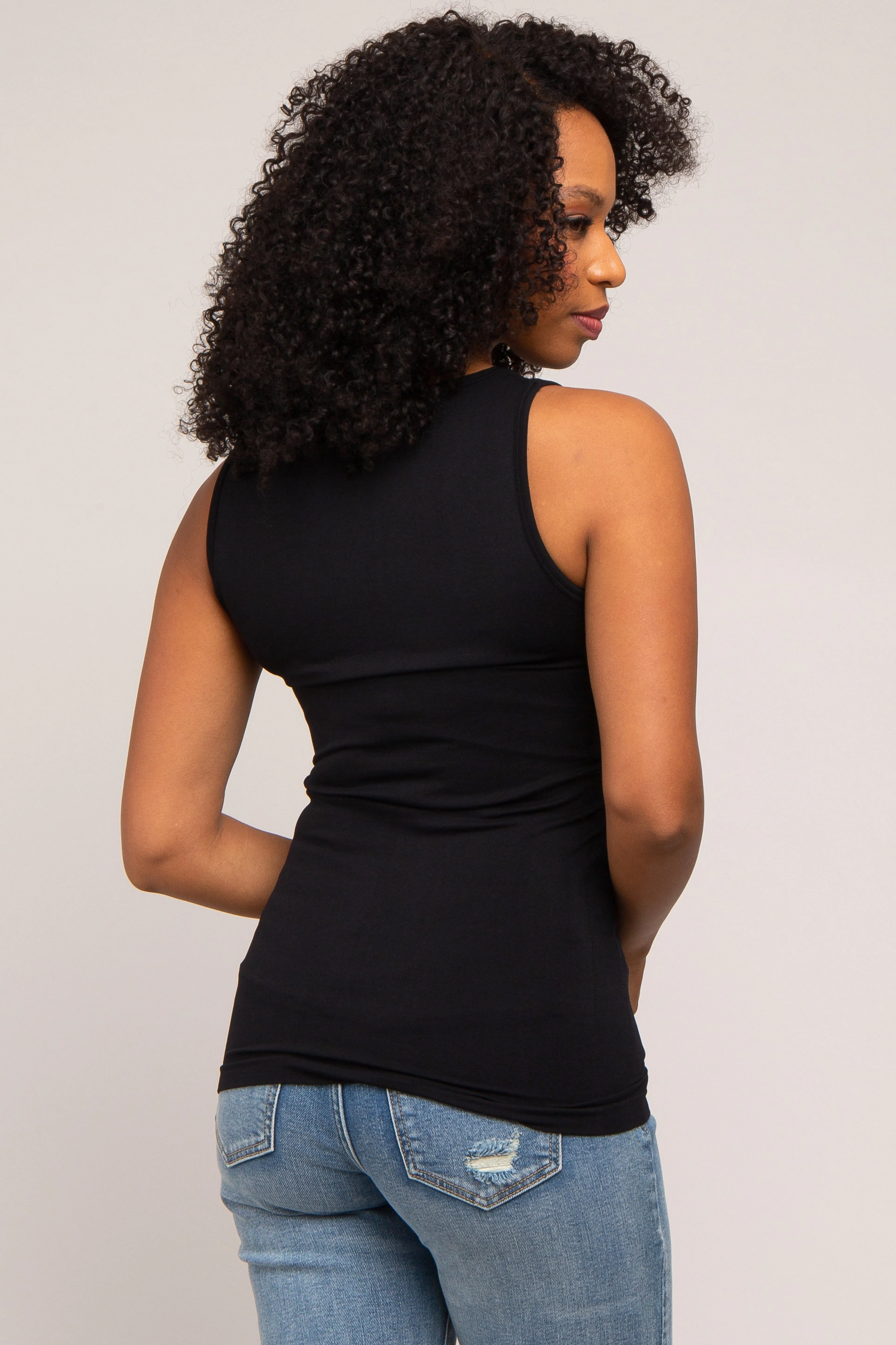 Black Basic V-Neck Seamless Tank