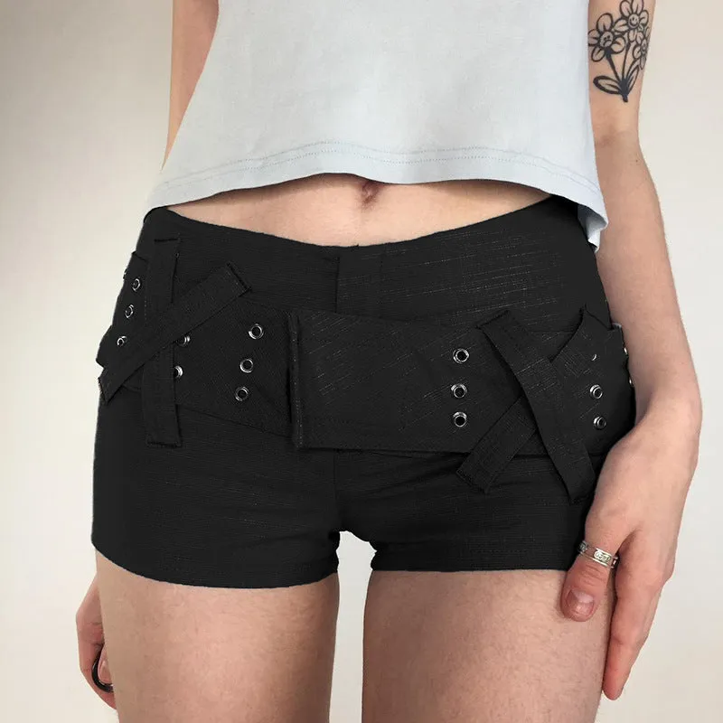 Black Strap Belt Shorts