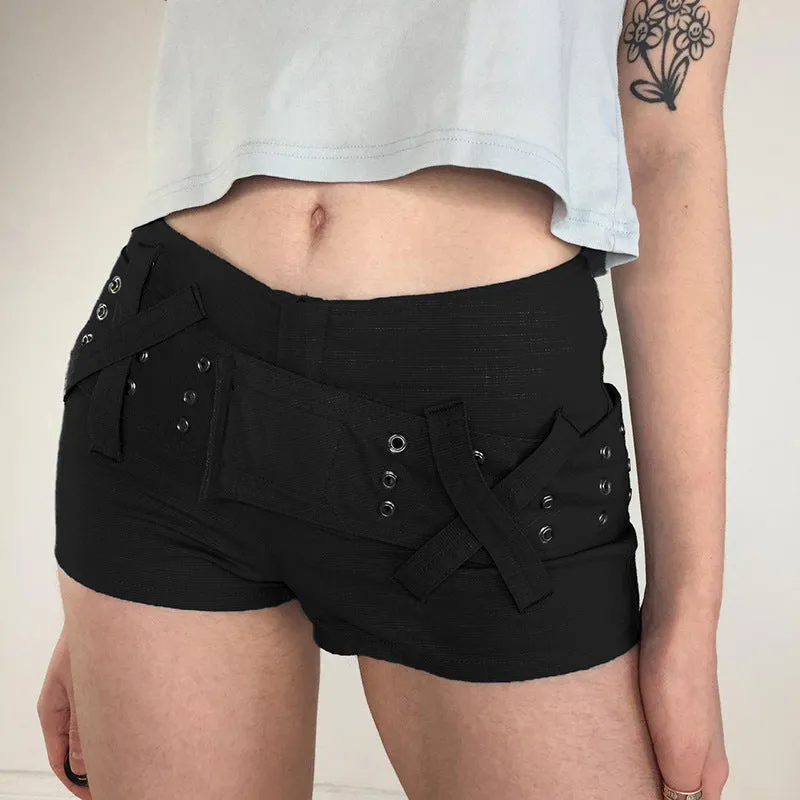 Black Strap Belt Shorts