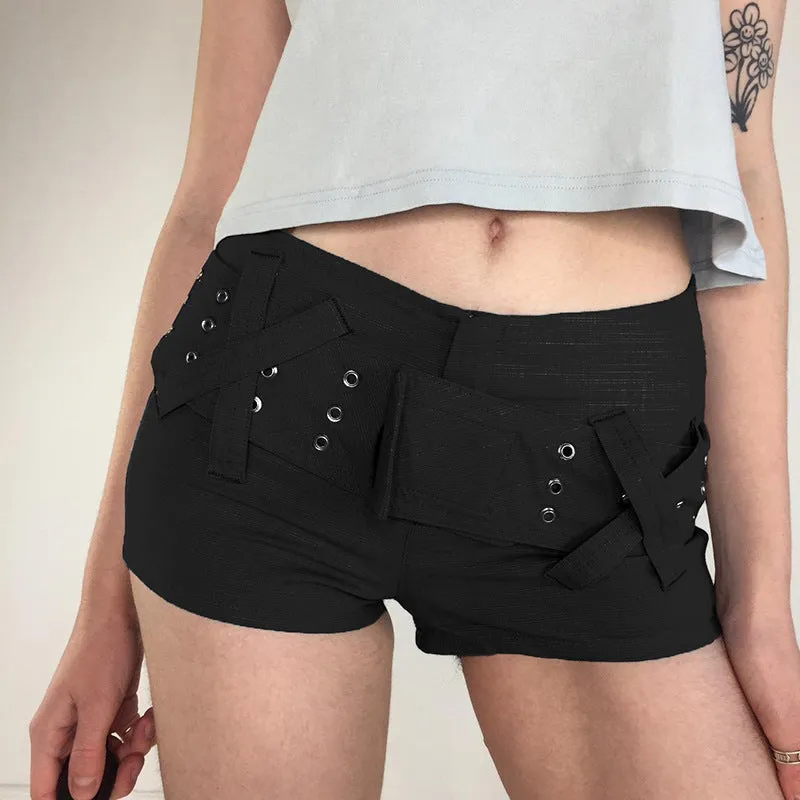 Black Strap Belt Shorts