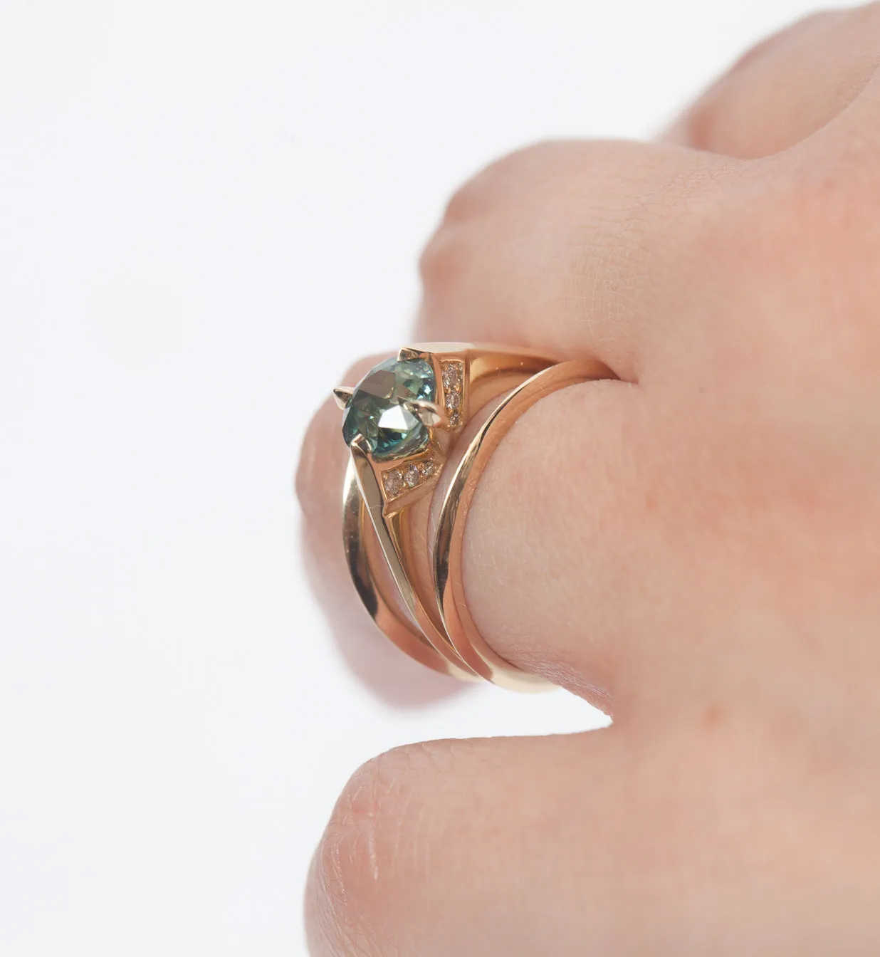 Blue-Green Sapphire Minimalist Rise Ring