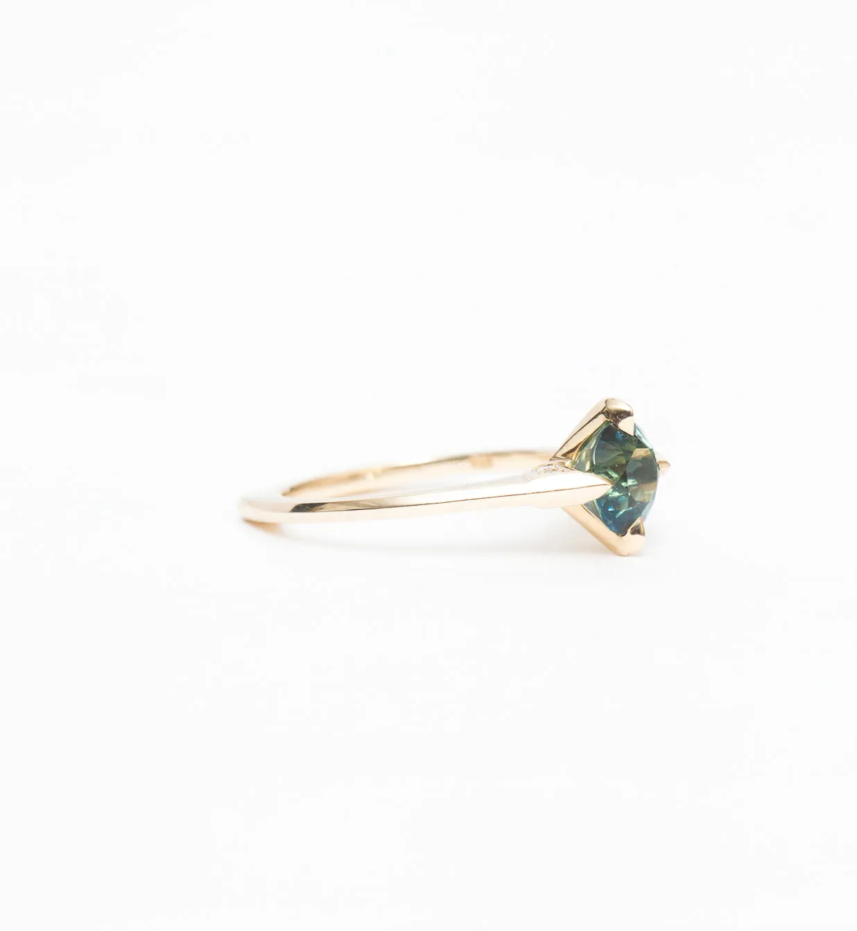 Blue-Green Sapphire Minimalist Rise Ring