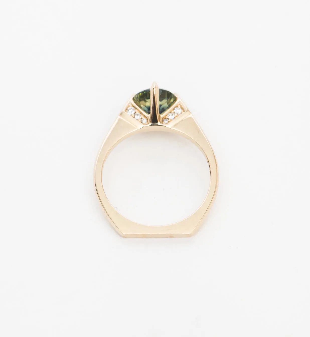 Blue-Green Sapphire Minimalist Rise Ring