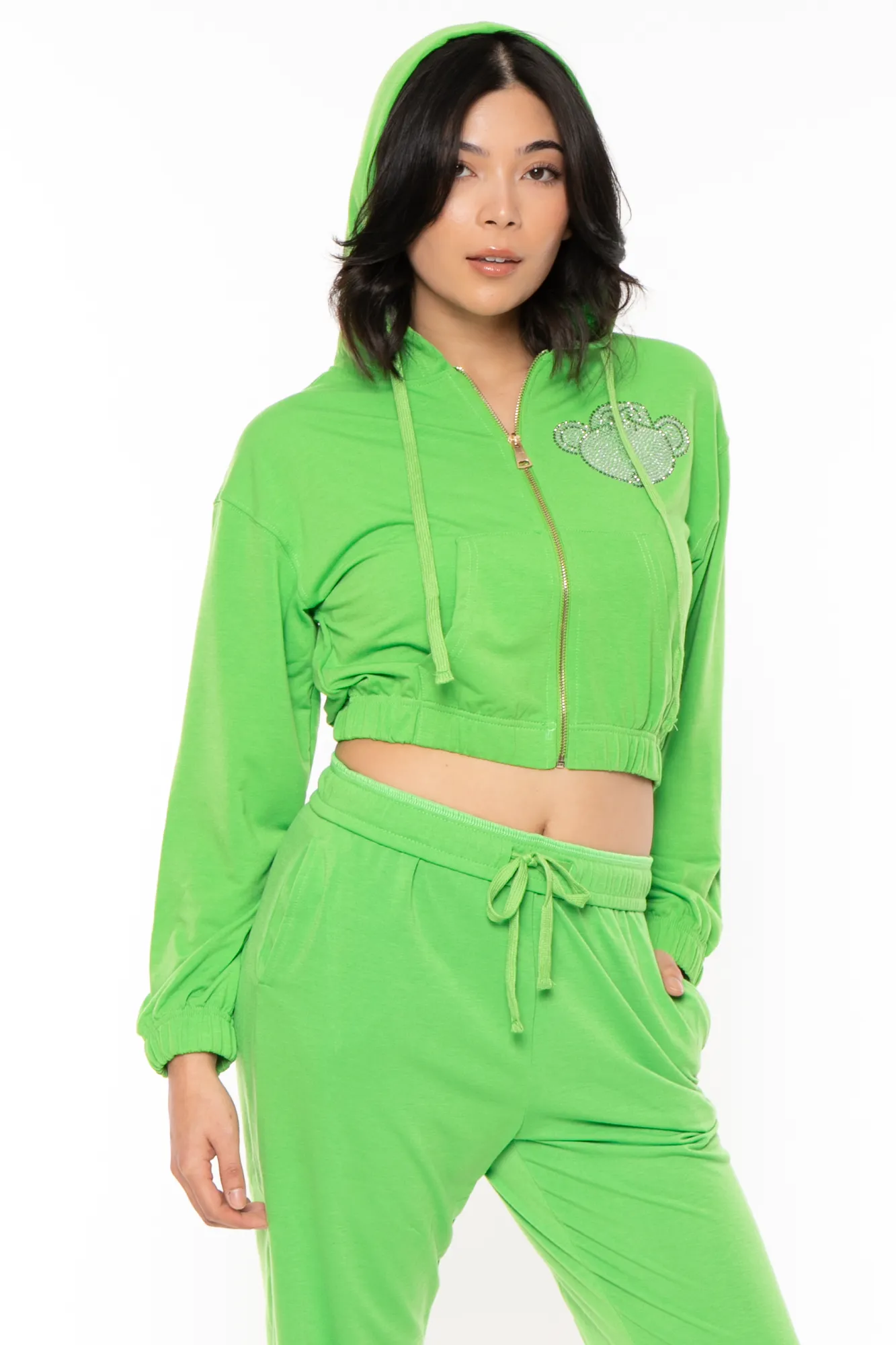 Bobby Jack Rhinestone Hoodie & Pant Set - Green