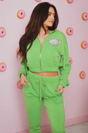 Bobby Jack Rhinestone Hoodie & Pant Set - Green