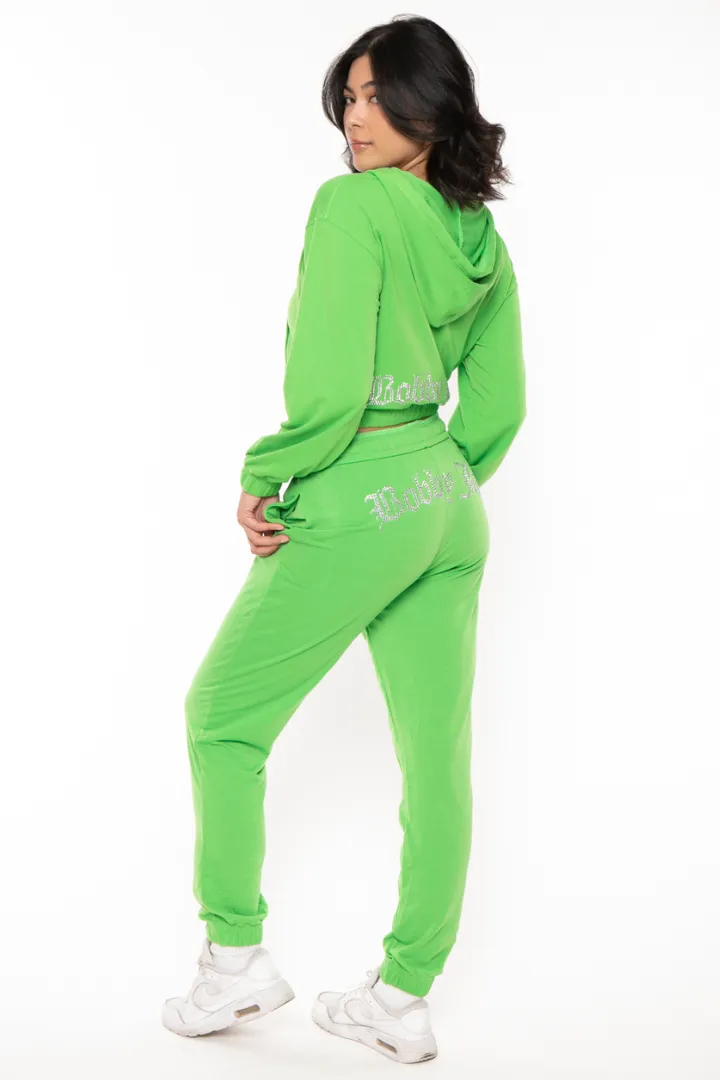 Bobby Jack Rhinestone Hoodie & Pant Set - Green