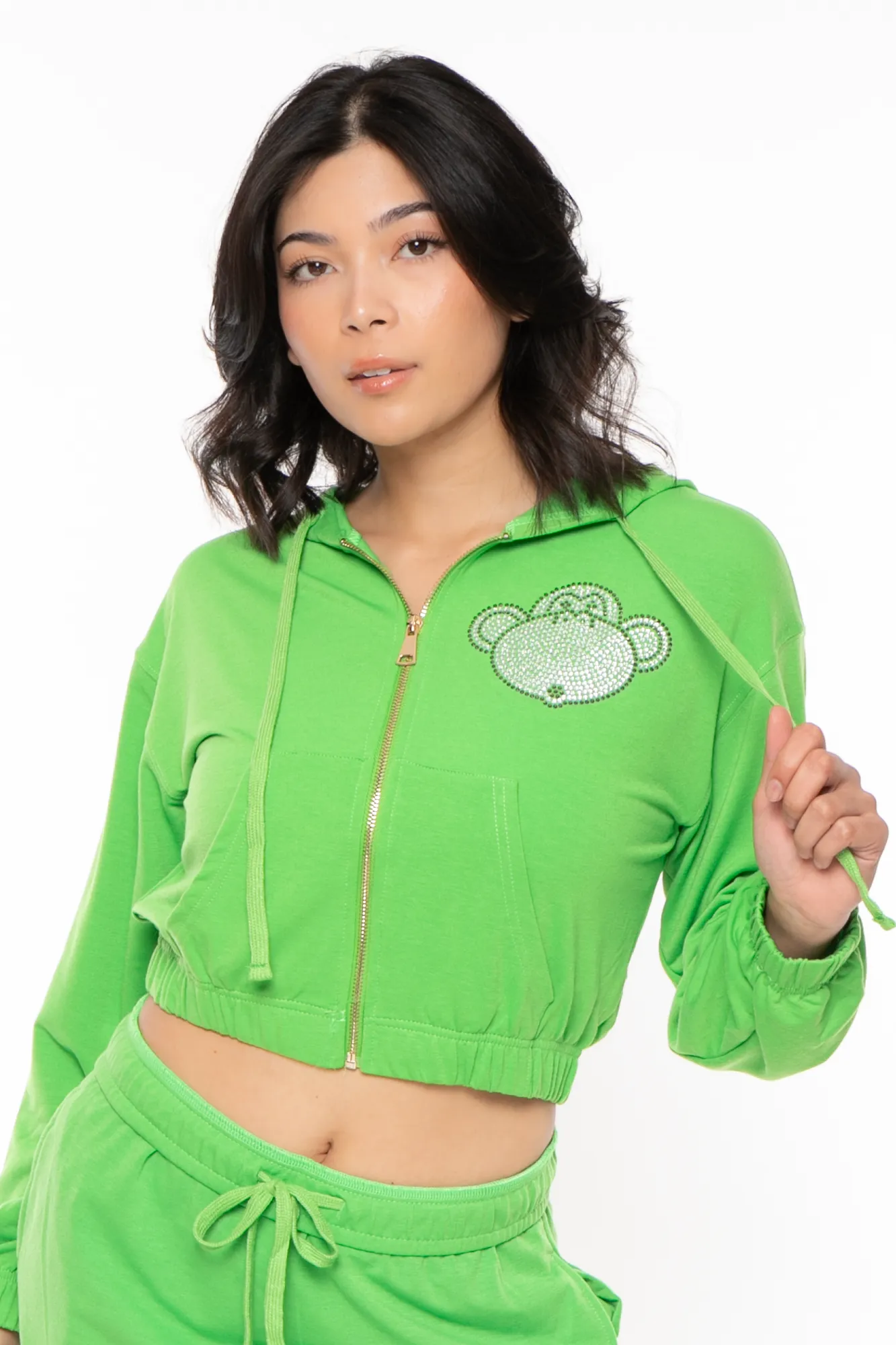 Bobby Jack Rhinestone Hoodie & Pant Set - Green