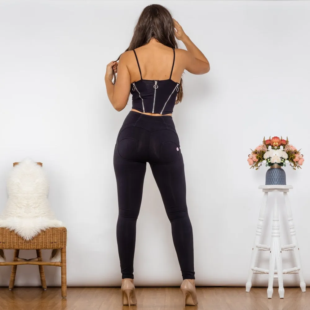 Body Shaper Set Black Cotton Zipper Push Up Top High Waist Butt Lift Leggings Elegant Women's Sets