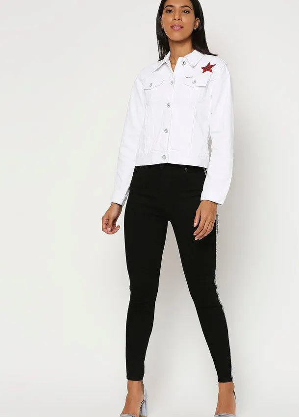 Bristol White Denim Basic Jacket With Patch