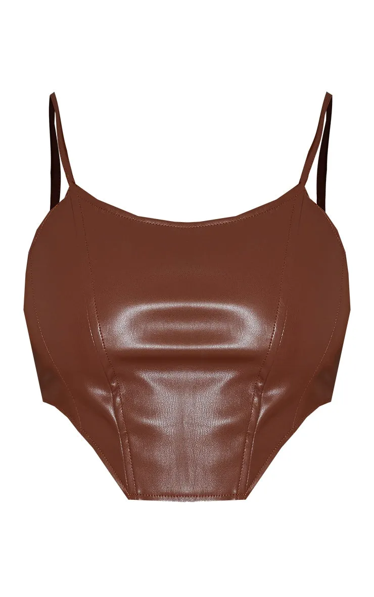 Brown Leather Corset Detail Top