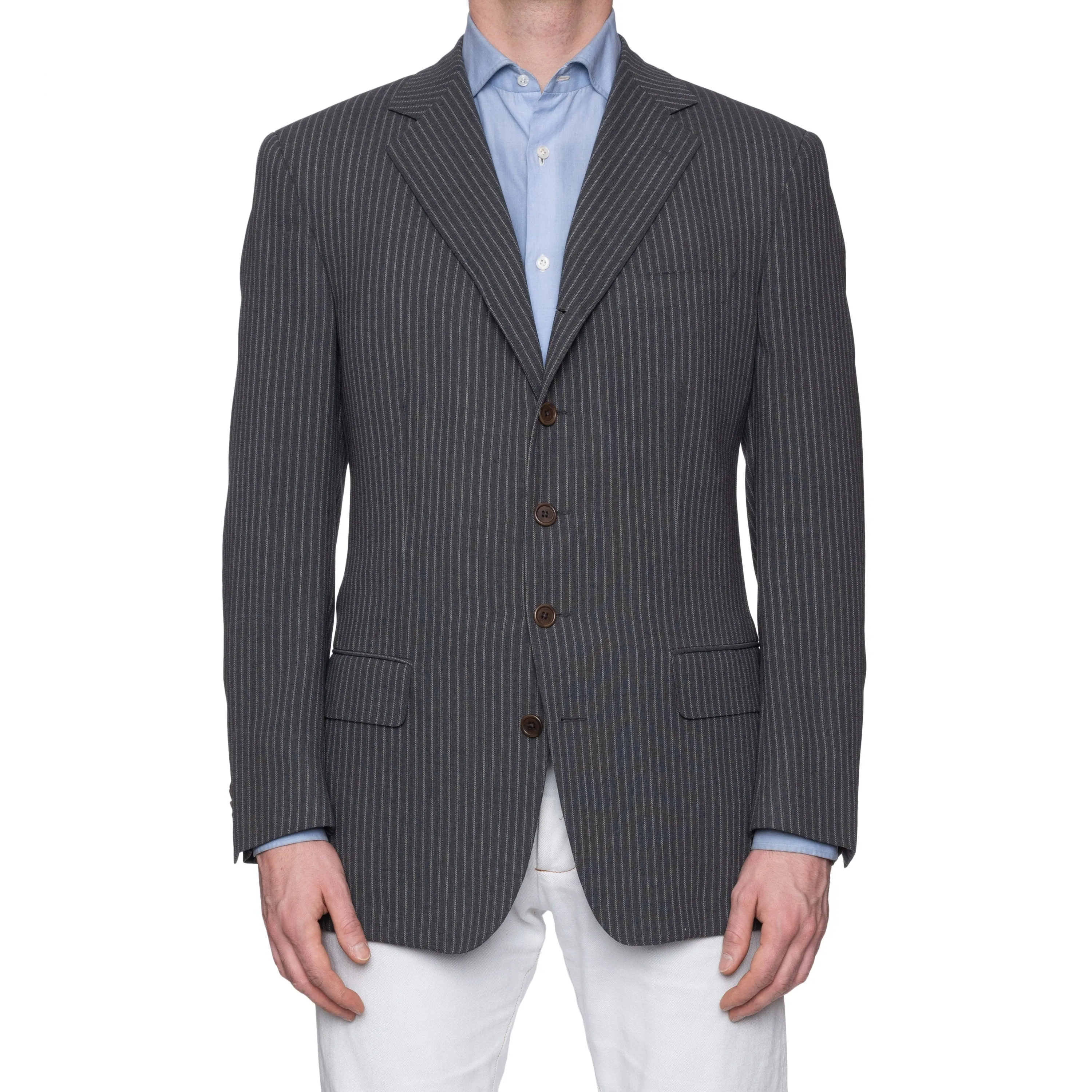 CASTANGIA 1850 Gray Striped Wool-Cotton 5 Button Jacket EU 52 NEW US 42