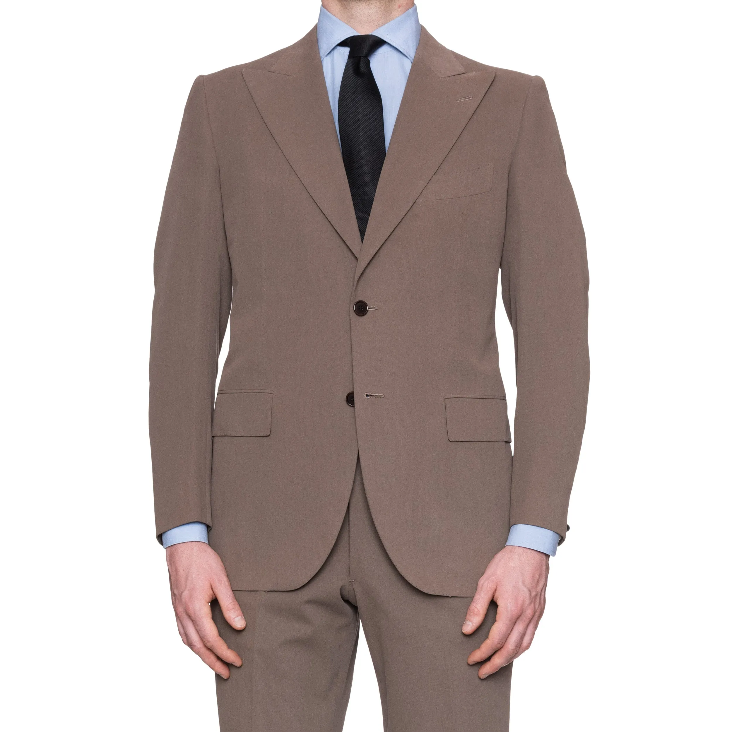 CESARE ATTOLINI Napoli Tan Cotton Peak Lapel Spring-Summer Suit EU 50 NEW US 40