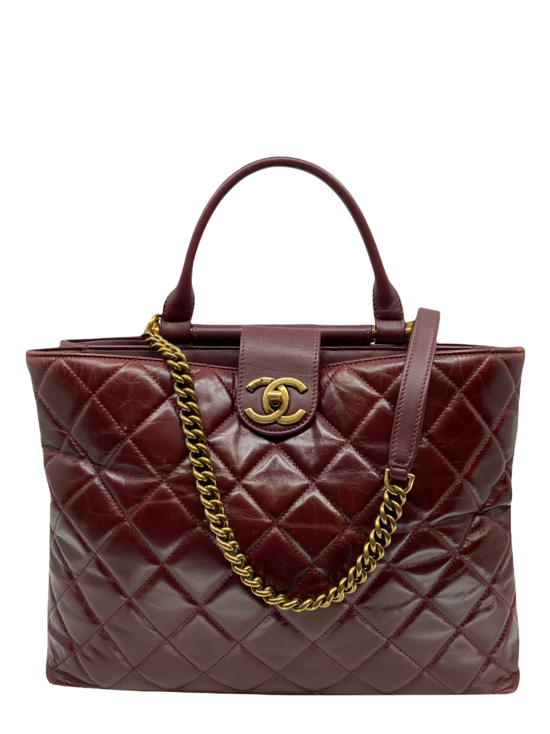 Chanel Quilted Large Gold Bar Top Handle Tote