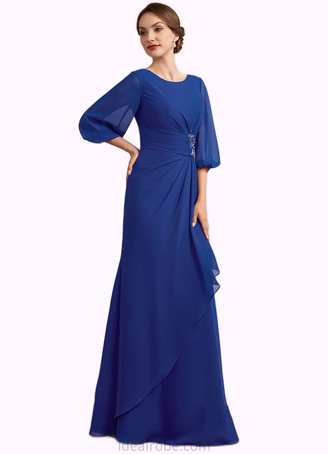 Chaya A-Line Scoop Neck Floor-Length Chiffon Mother of the Bride Dress With Ruffle Beading STK126P0014963