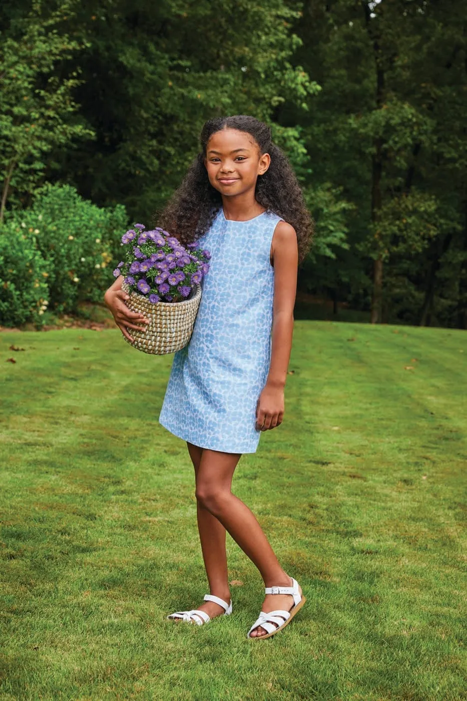 Classic Shift Dress - Blue Jacquard