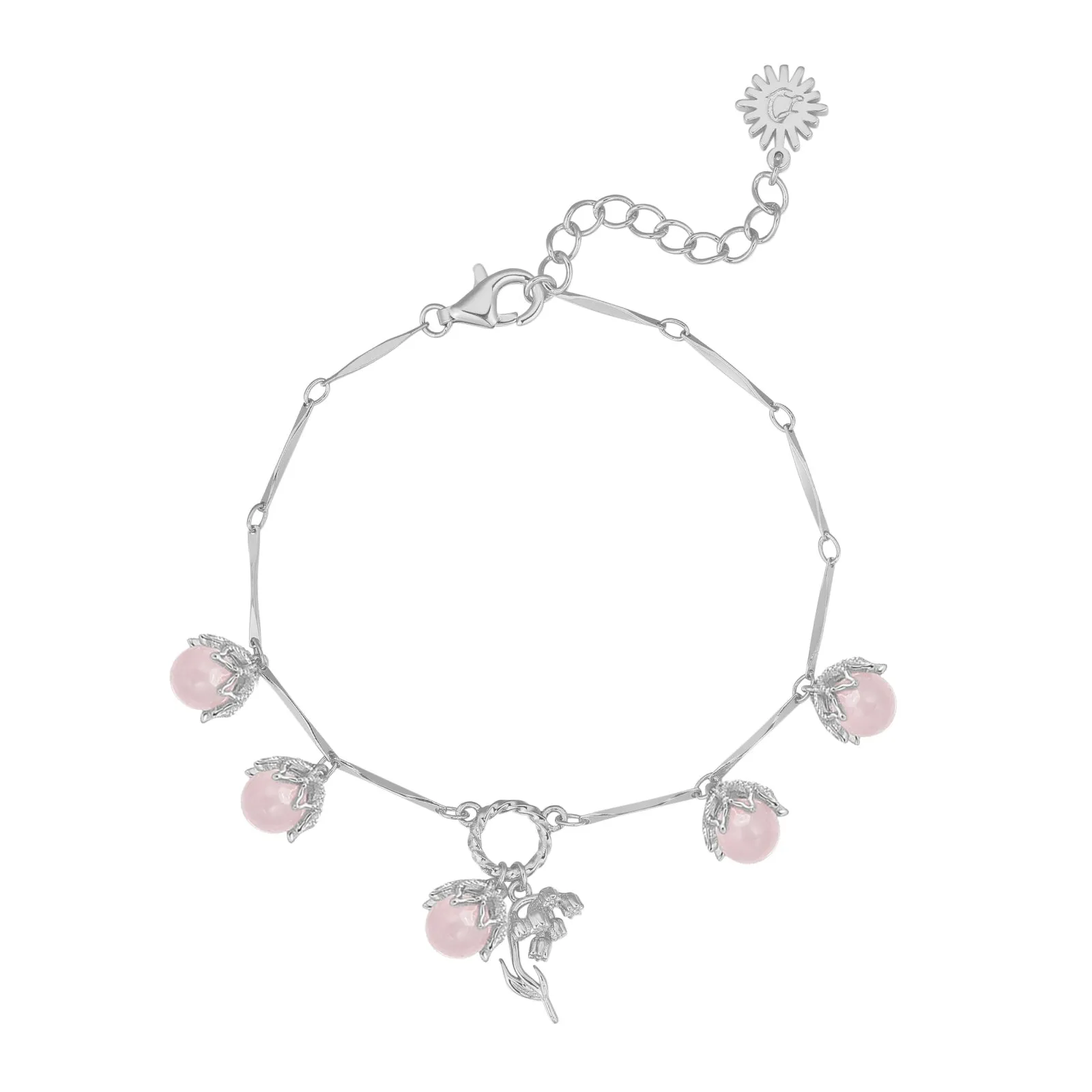 (Coming on 1/5) (Special Edition) Moonstone, Sunstone, Amethyst, Blue Topaz, Rose Quartz Silver Dangle Bracelet- Lily of the Valley