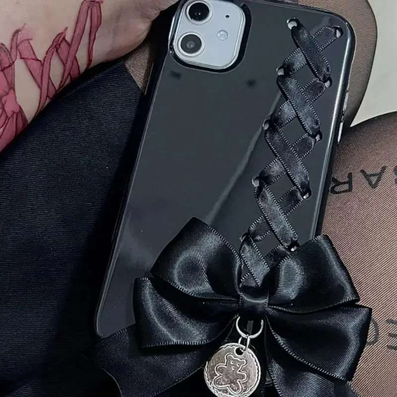 Coquete Lace Up Bow Black Phone Case ON1497