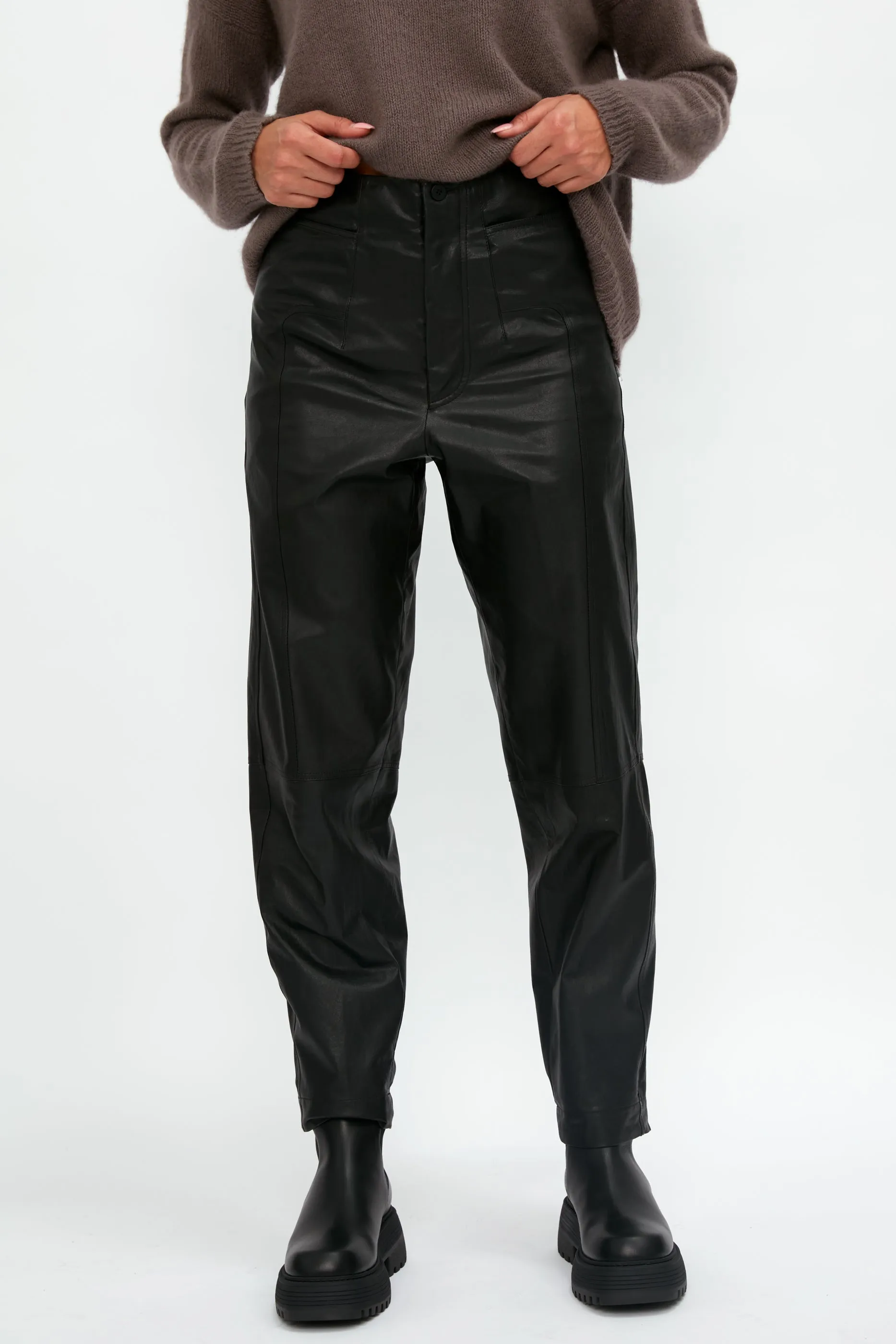 Cropped Leather Pant in Black