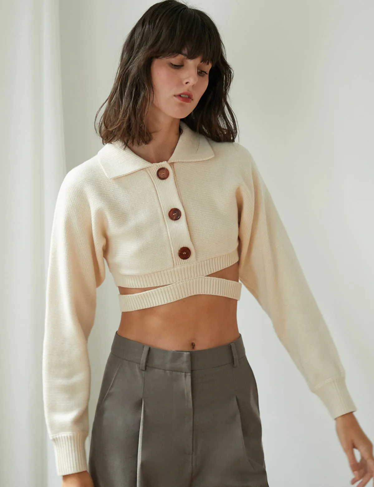 Cruz Beige Crop Cardigan