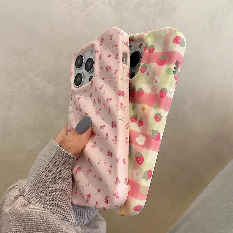 Cute Strawberry Flowers Phone Case for iPhone 11, 12, 13, 14 Pro Max