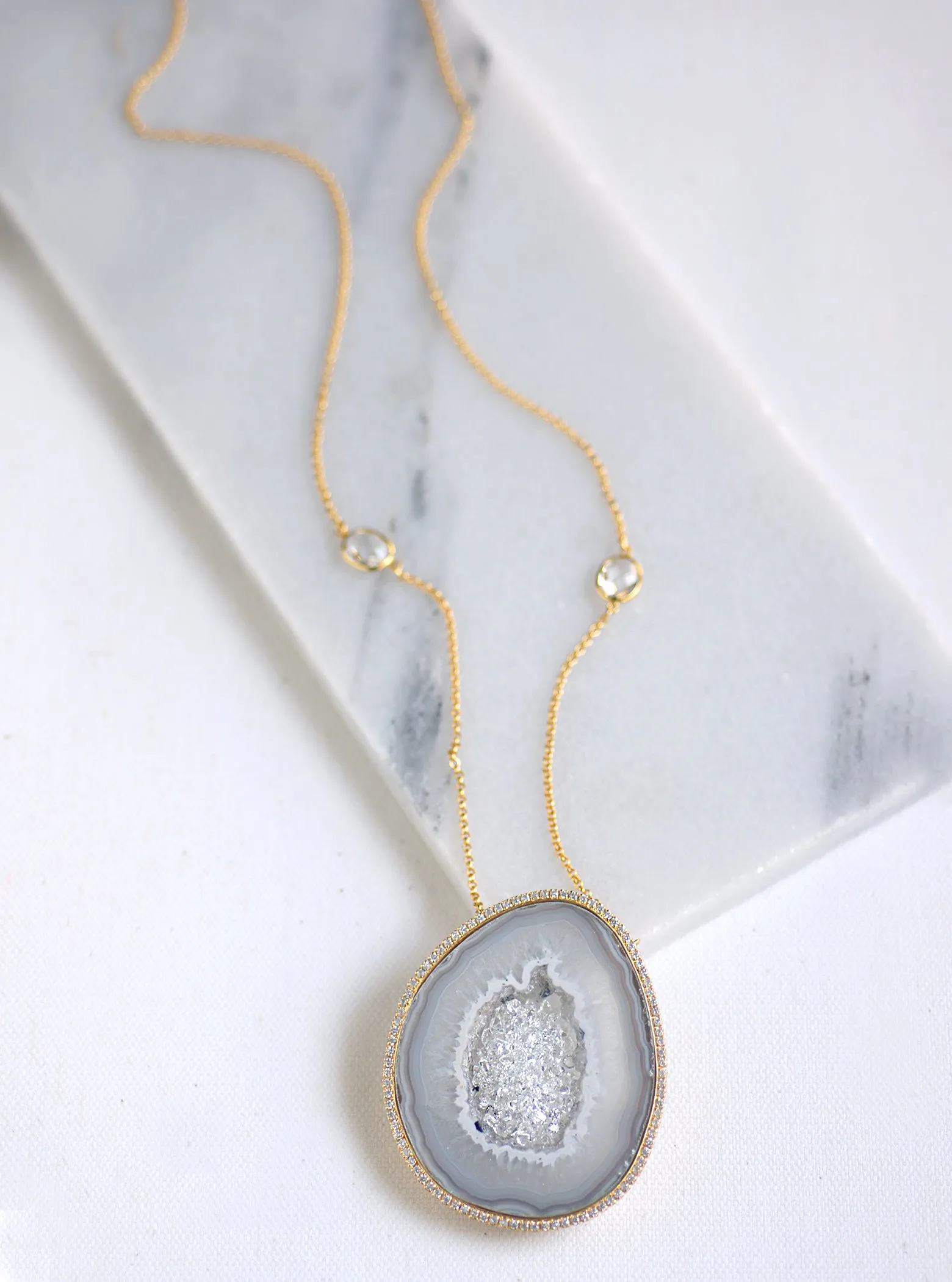 CZ Open Agate Sparkle Filled Long Necklace