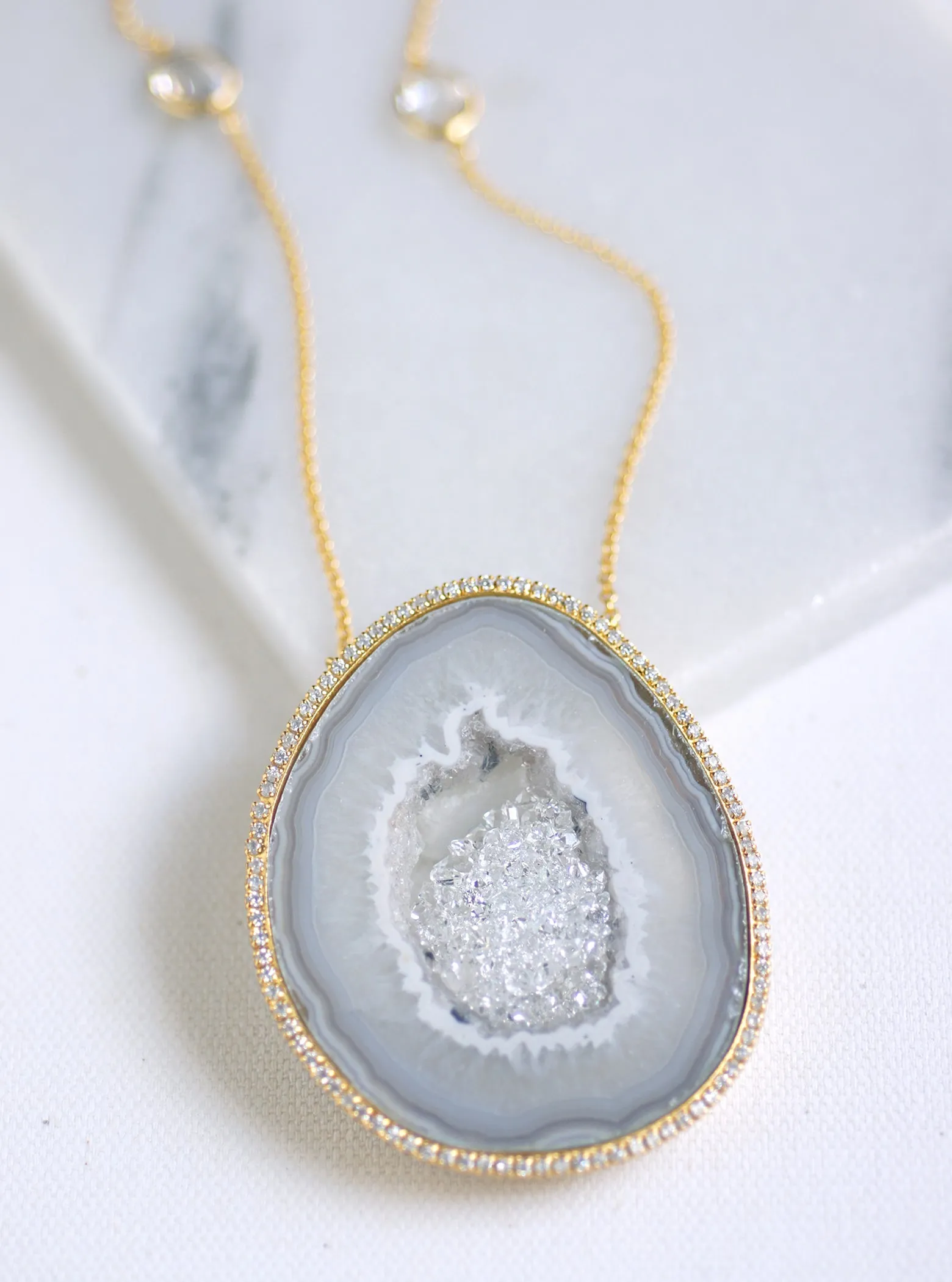 CZ Open Agate Sparkle Filled Long Necklace